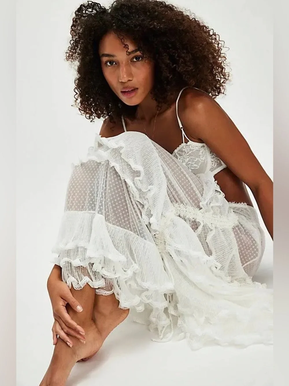 Free People 🪷 NWT $148 🌾 Forever Young Sheer Ruffle Maxi Half Slip 🪷 Size XS - Picture 7 of 14